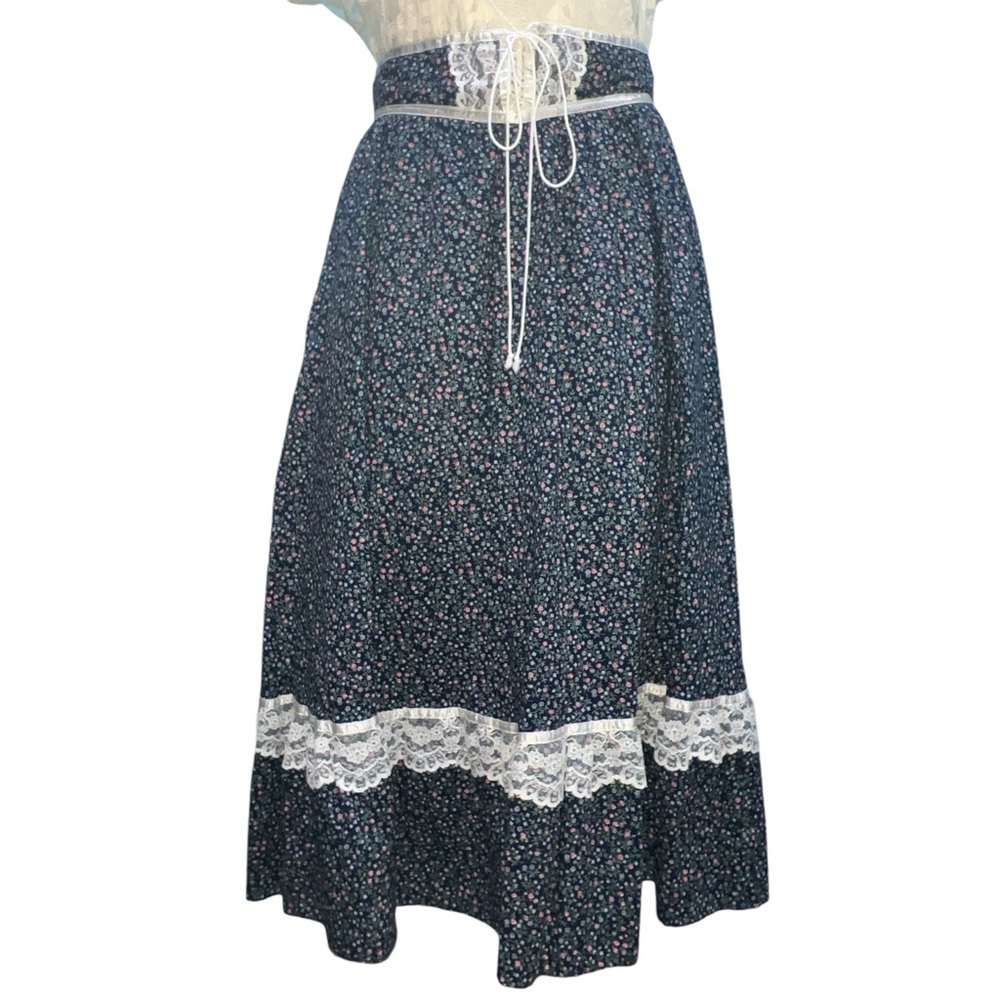 EUC Gunne Sax Jessica’s Gunnies Floral Tiered Lace Skirt Blue Sz 11